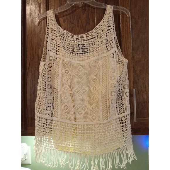 Lauren Ralph Lauren Tops - Lauren Ralph Lauren Cream Crochet Lace Fringe Sleeveless Top Medium NWT